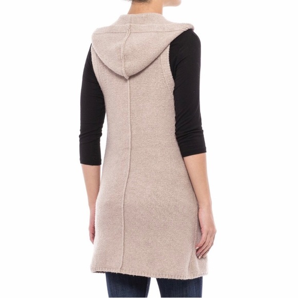 Tahari Wool Blend Pocketed Sleeveless Hooded Tan Cardigan - Size Small - Picture 8 of 8